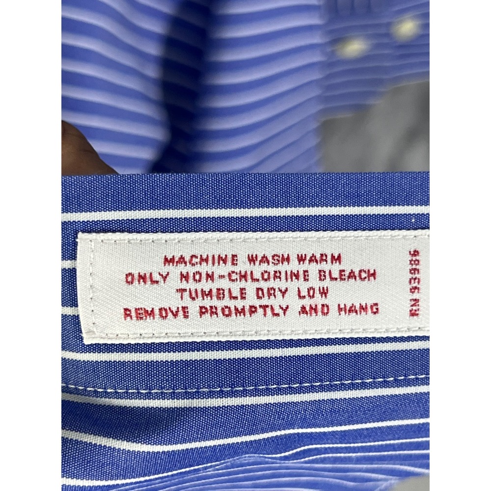 Brooks Brothers 346 Mens 17-4/5 Blue White Stripe Non-Iron Cotton Dress Shirt - Picture 9 of 13